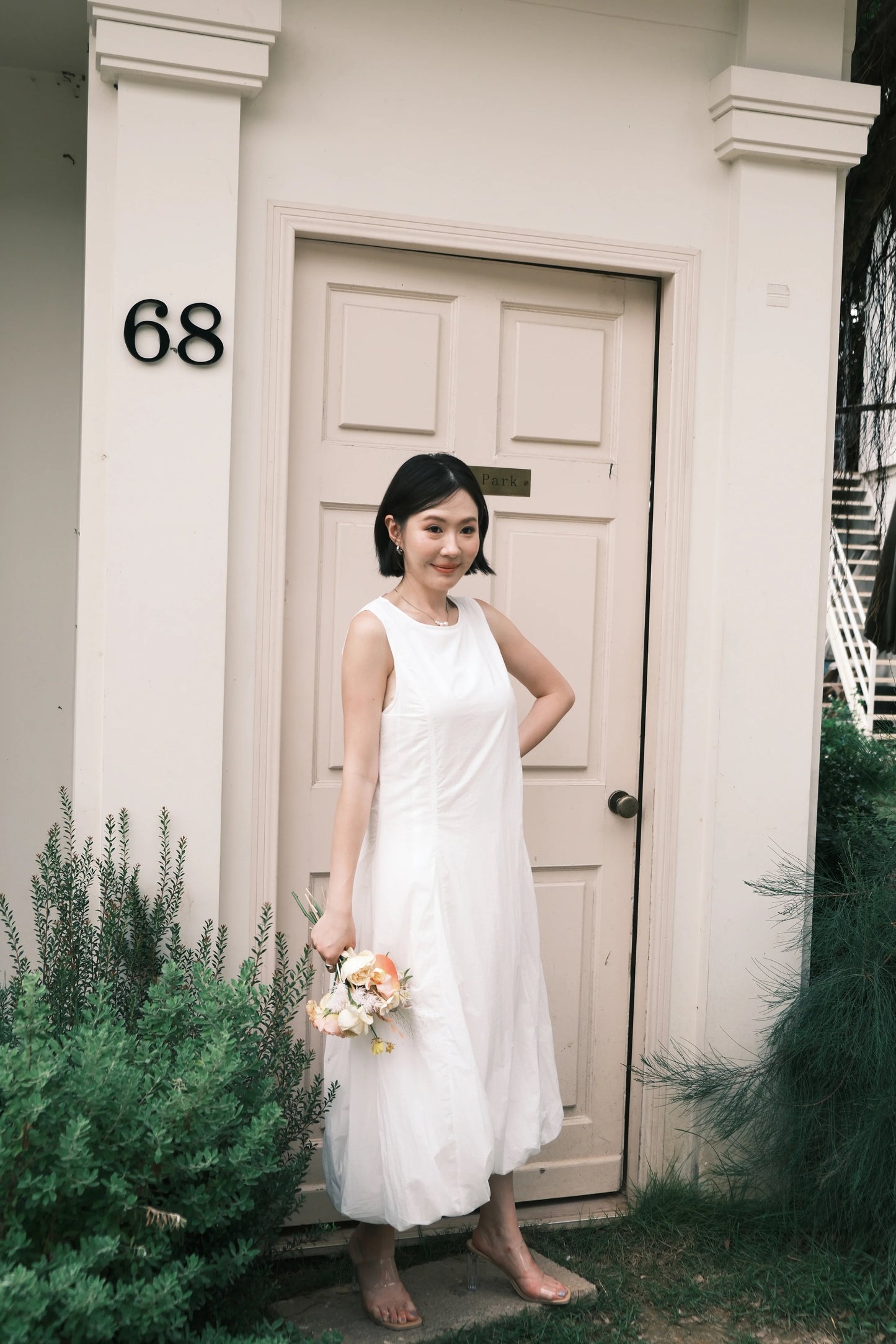 Amélie Cloud Hem Midi Dress in White