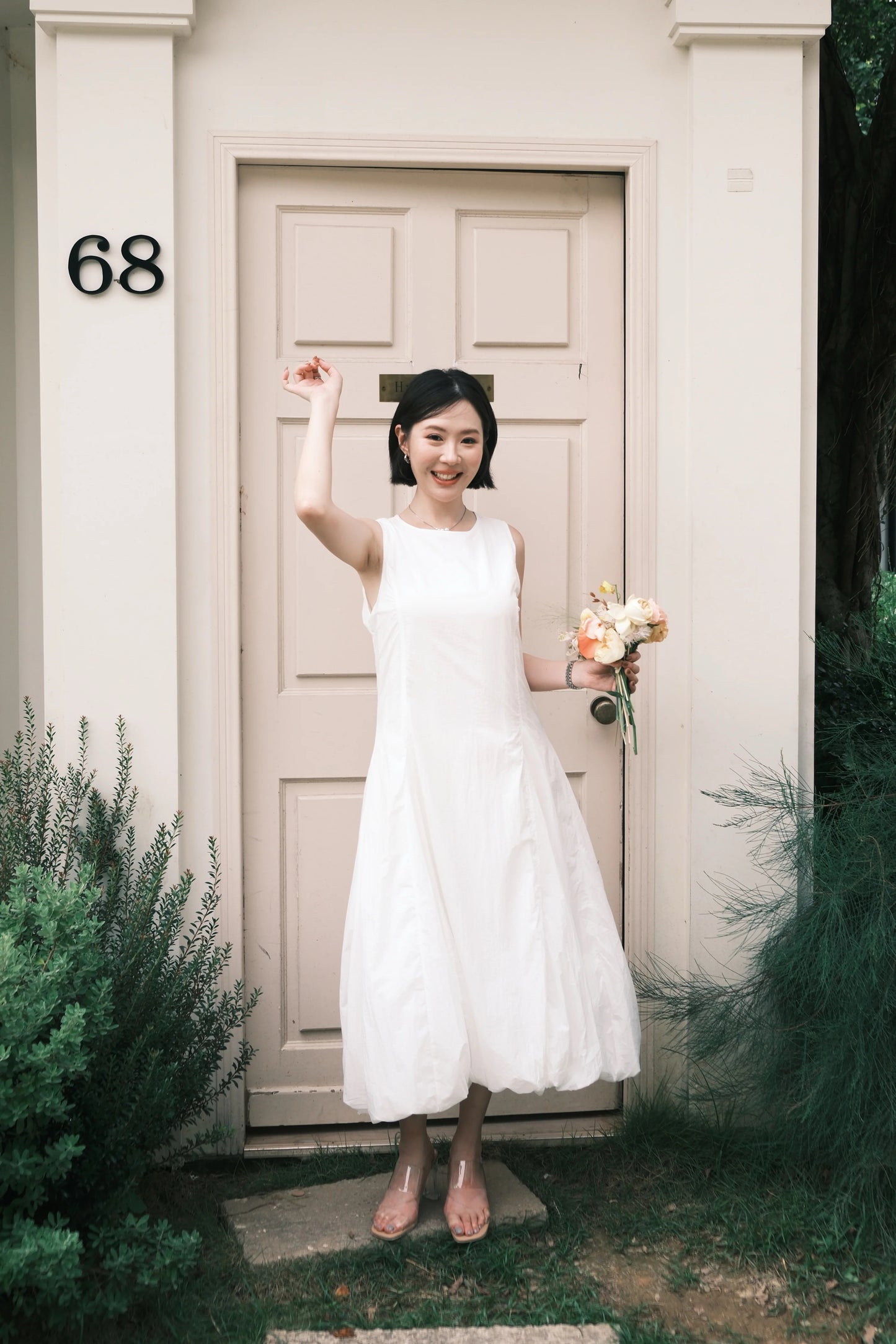 Amélie Cloud Hem Midi Dress in White