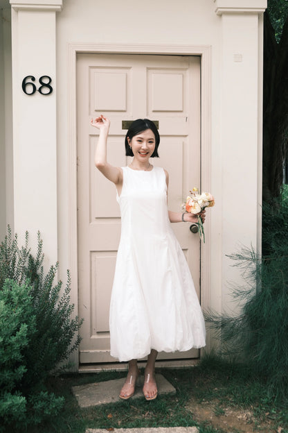 Amélie Cloud Hem Midi Dress in White