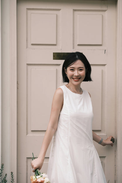 Amélie Cloud Hem Midi Dress in White