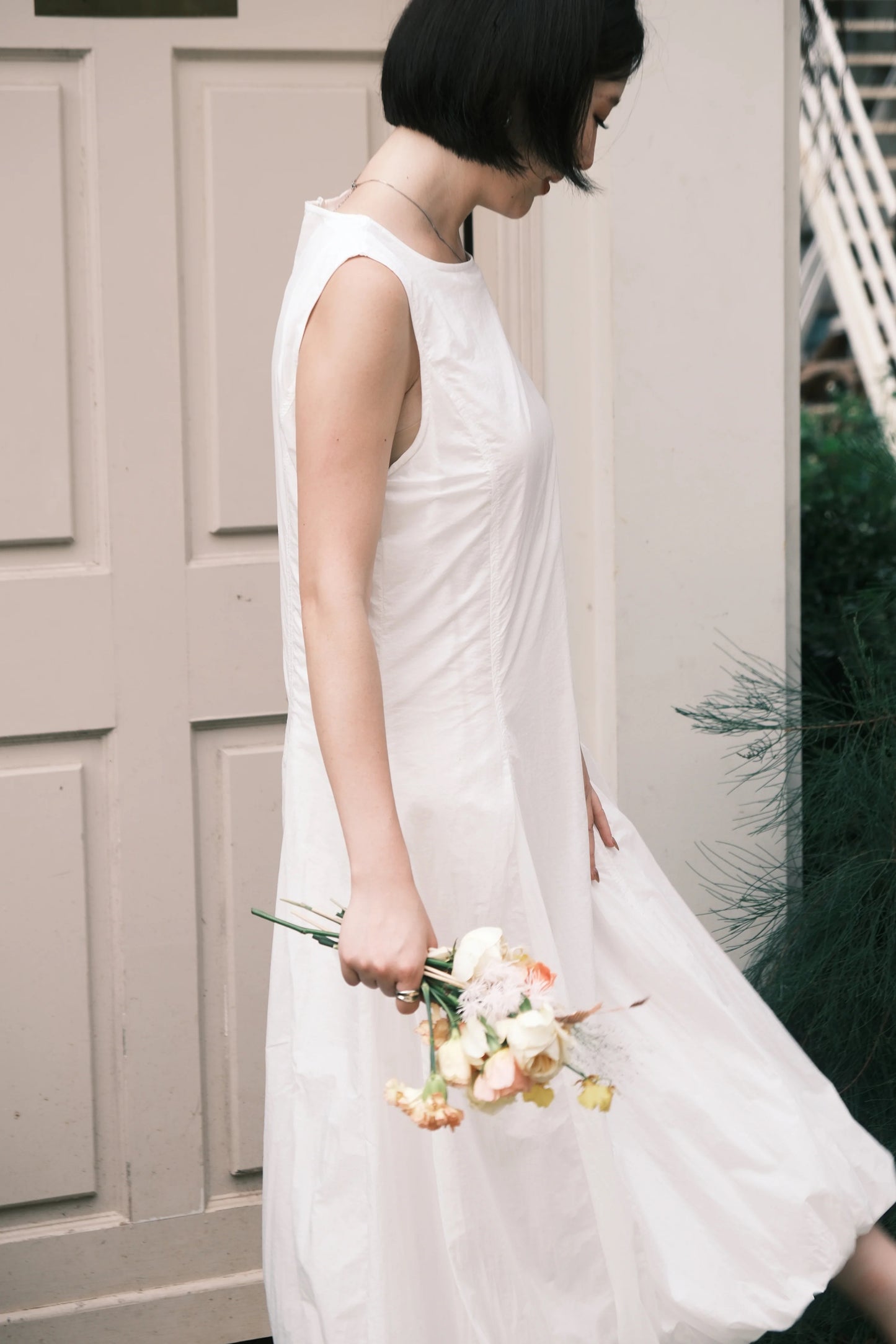 Amélie Cloud Hem Midi Dress in White