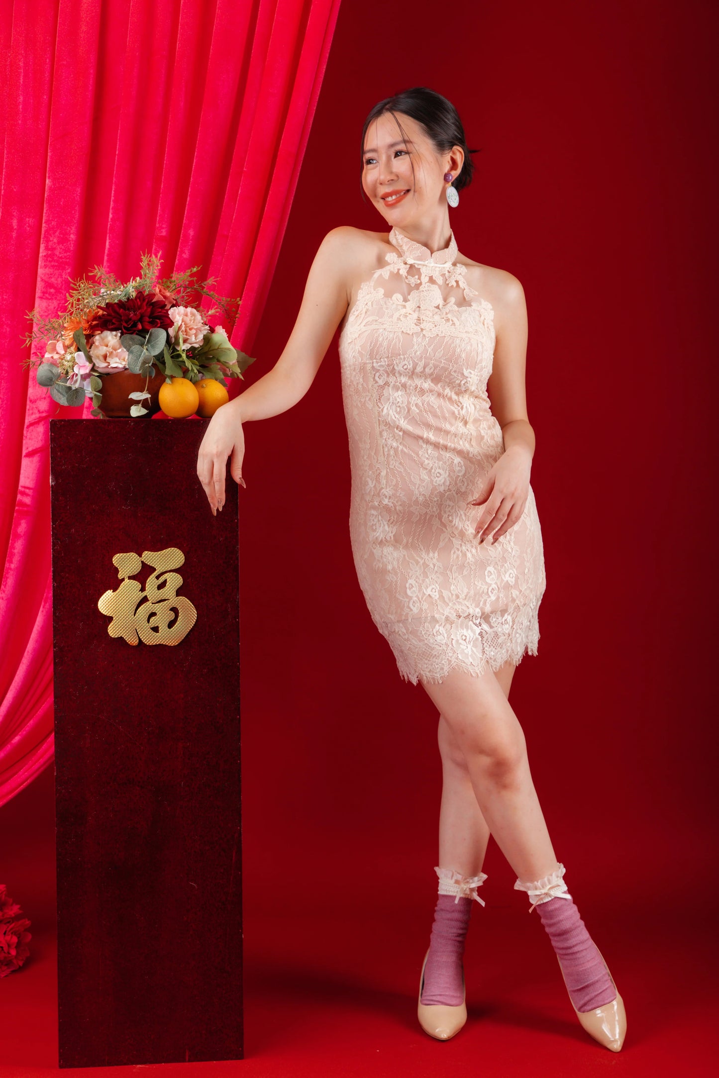 Seraphine Lace Halter Cheongsam Dress