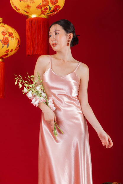 Elowen Embroidered Lace Vest / Rosé Satin Slip Dress