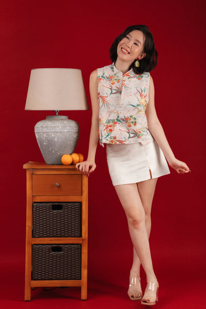 Noir Brocade Wrap Skort in Beige