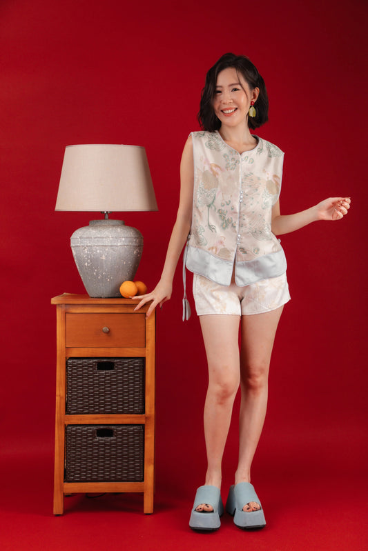 Celadon Peacock Brocade Vest