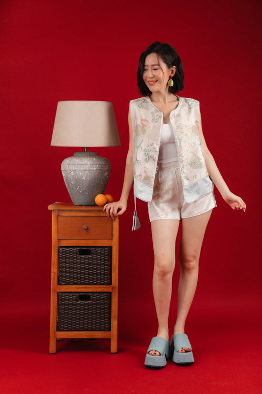 Celadon Peacock Brocade Vest