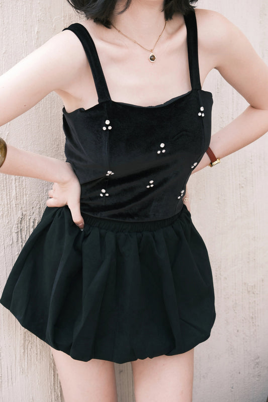 Black Puff Mini Skirt