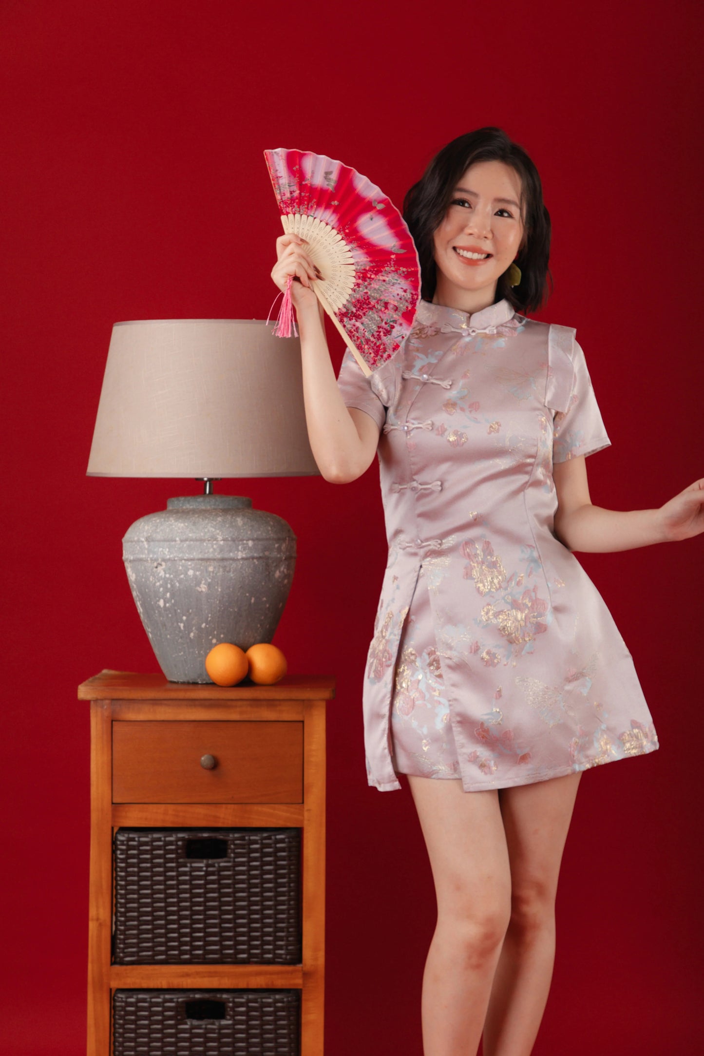 Pink Bloom Two-Piece Cheongsam Set (In-Stock)