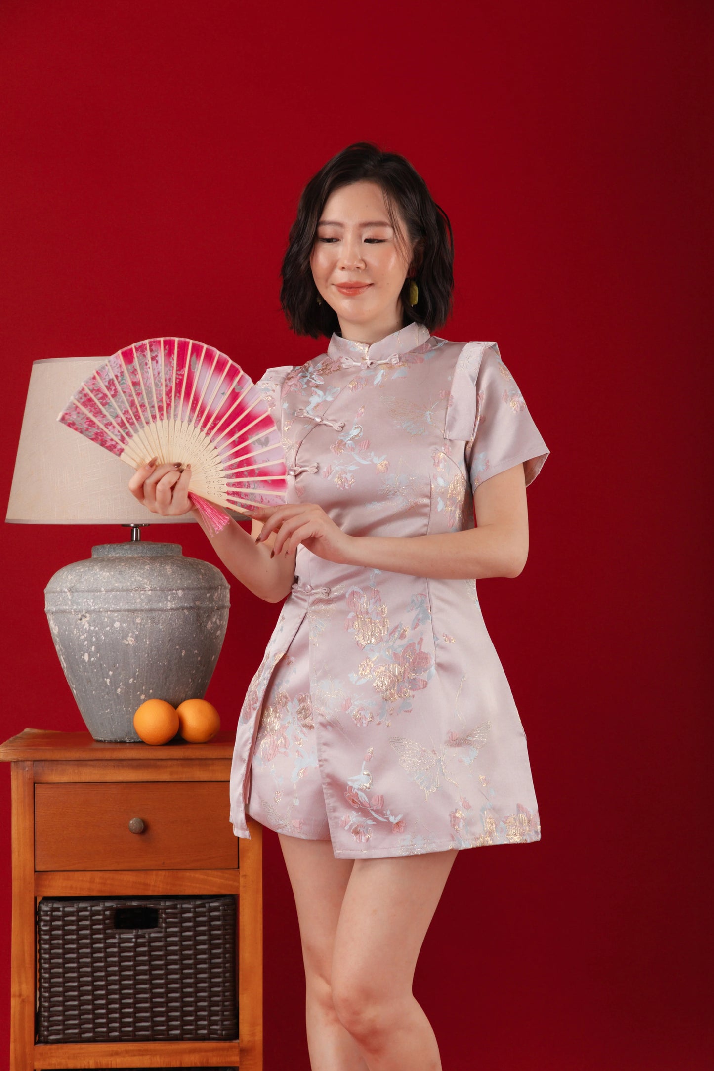 Pink Bloom Two-Piece Cheongsam Set (In-Stock)