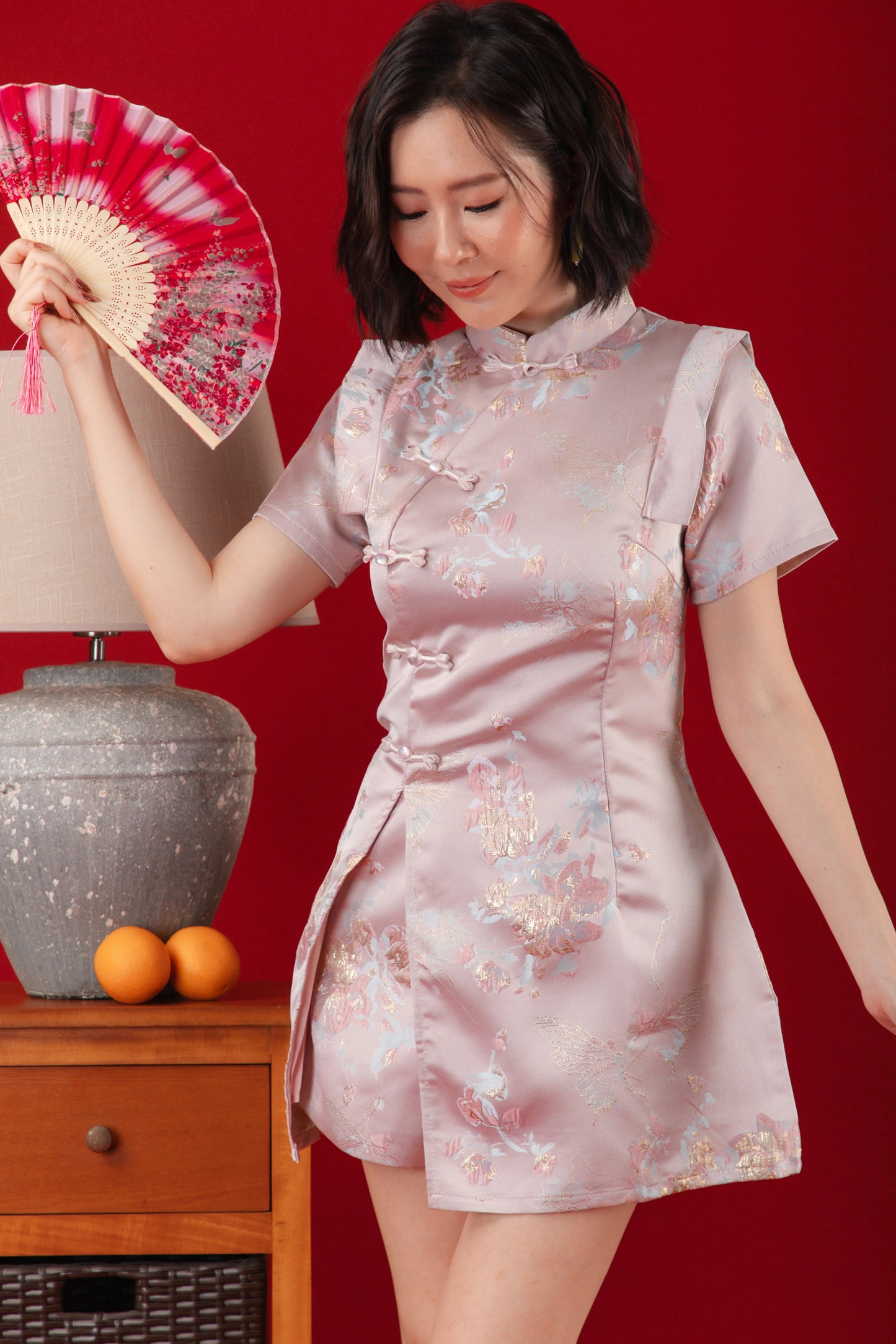 Pink Bloom Two-Piece Cheongsam Set (In-Stock)