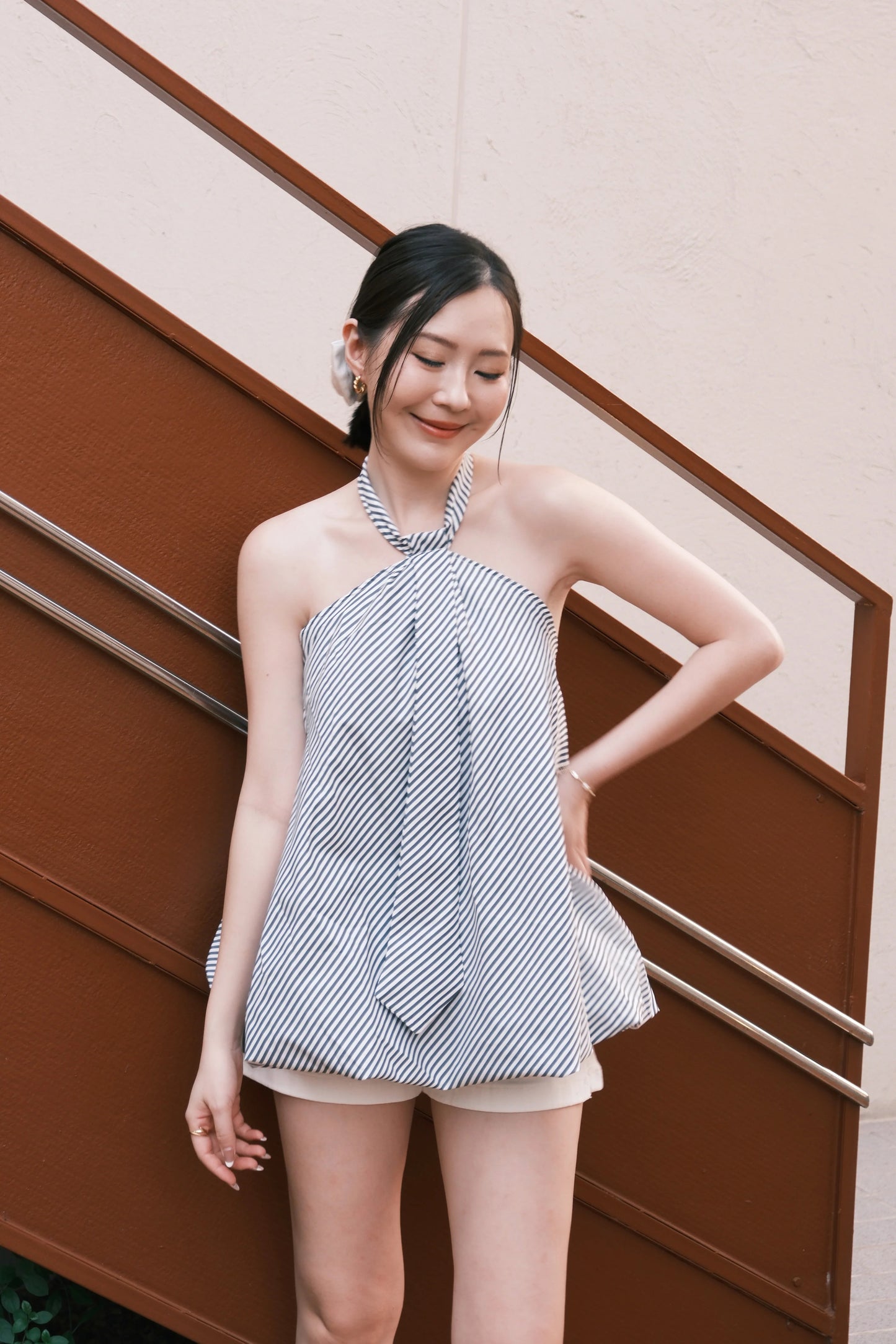 Elara Stripe Halter Swing Top