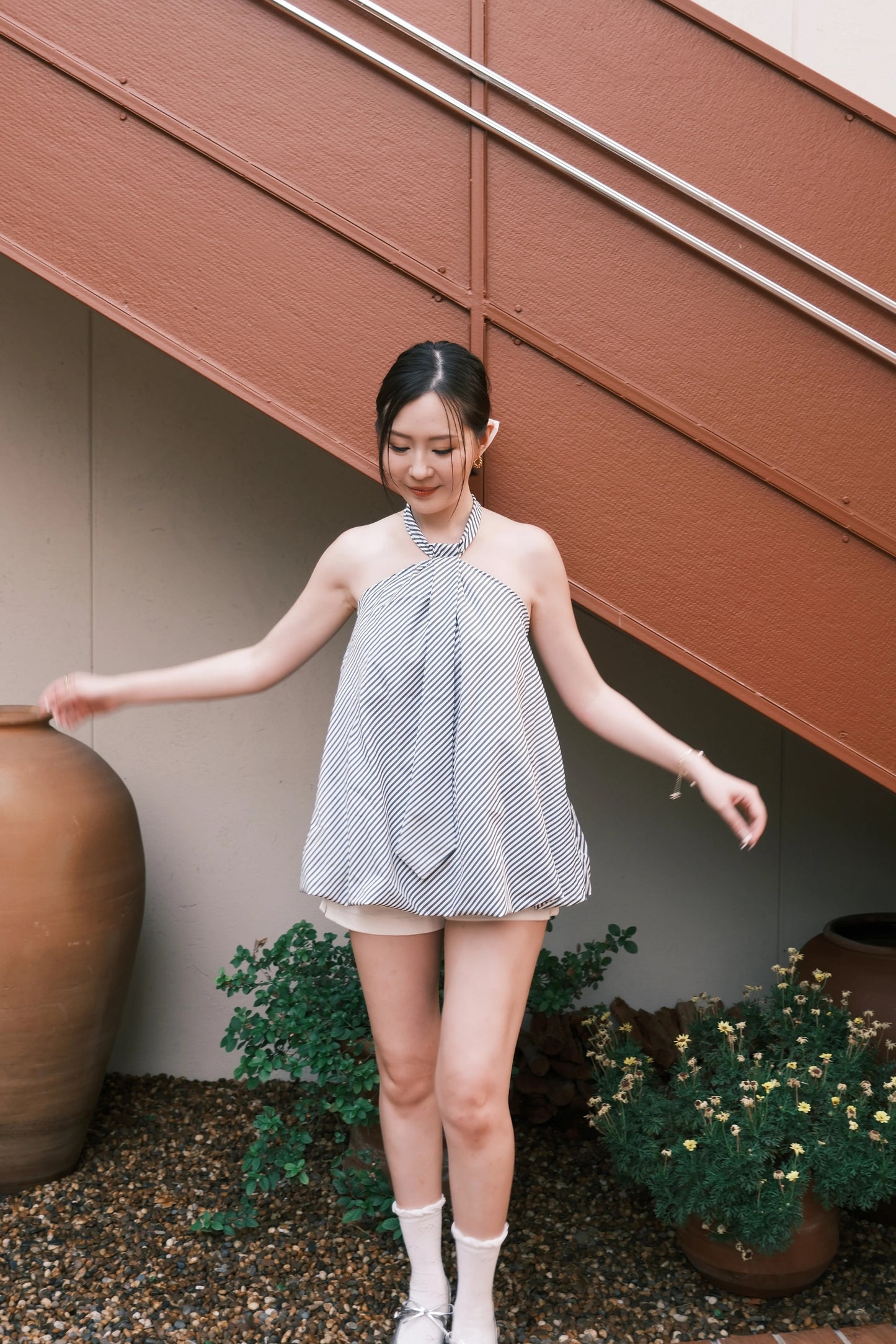 Elara Stripe Halter Swing Top