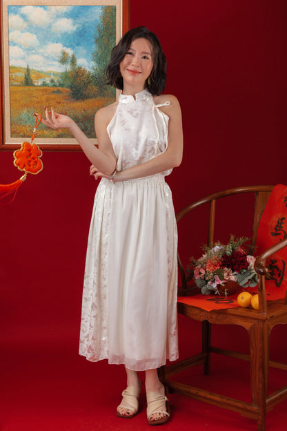 Serene Satin Halter Top & Sheer Layered Skirt Set