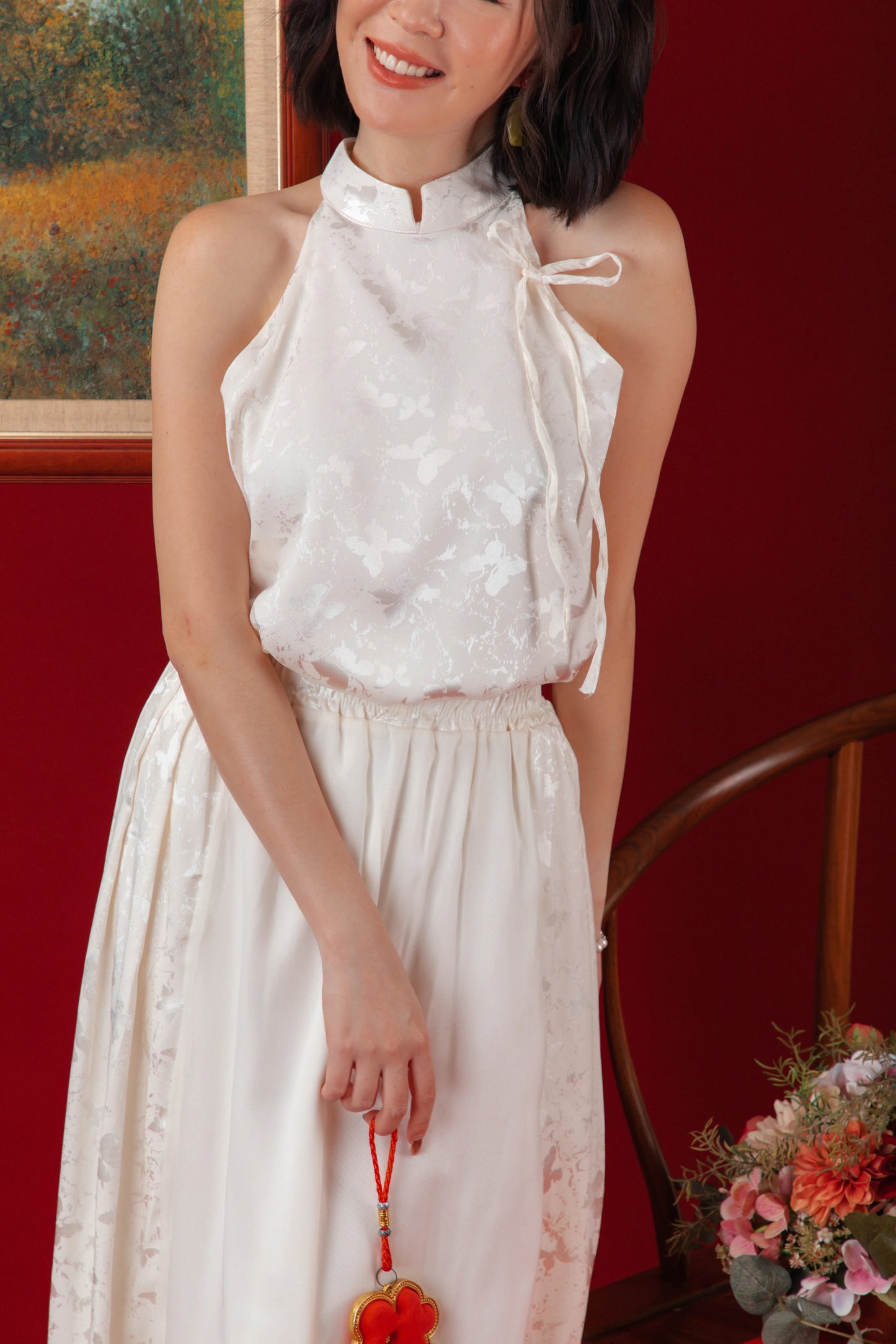 Serene Satin Halter Top & Sheer Layered Skirt Set