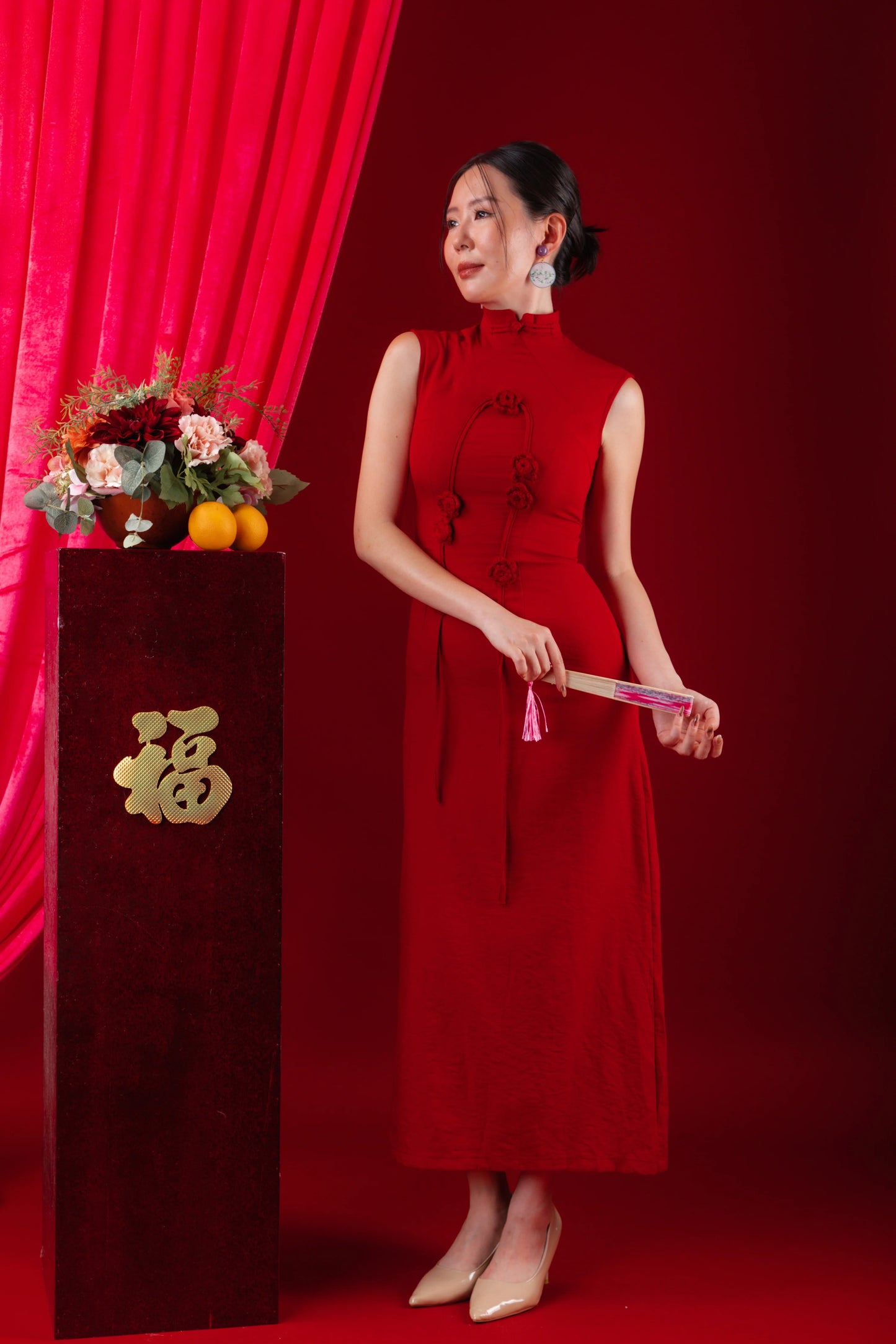Crimson Blossom Mandarin Cheongsam Dress (In-Stock)