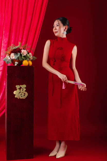 Crimson Blossom Mandarin Cheongsam Dress (In-Stock)