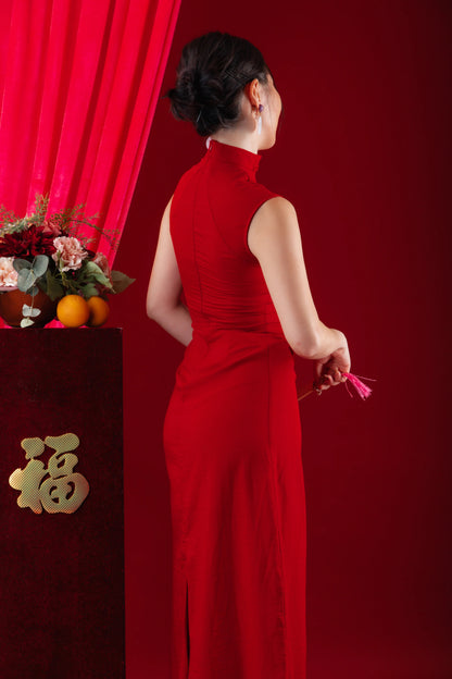 Crimson Blossom Mandarin Cheongsam Dress (In-Stock)