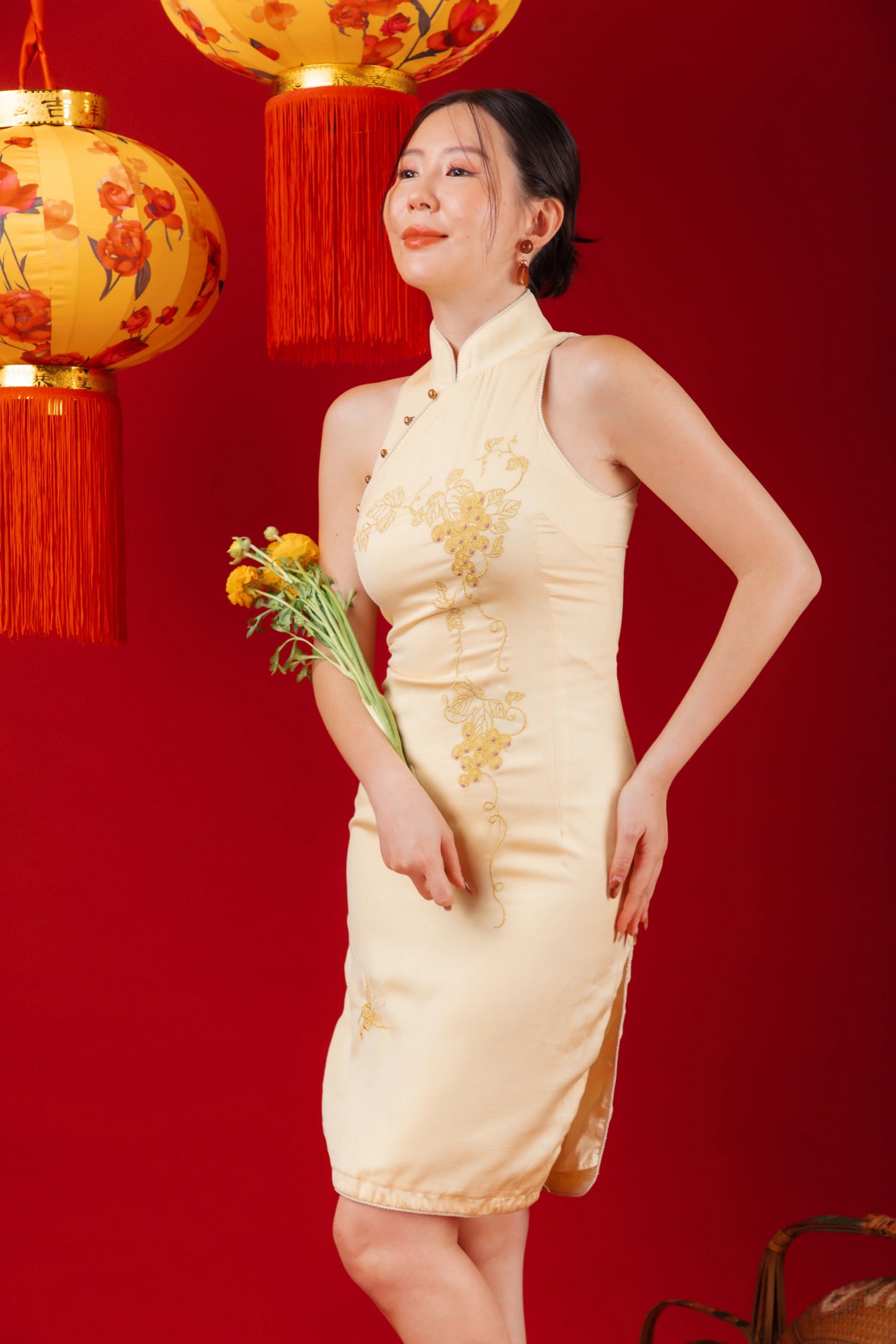 Aurora Gold Embroidered Cheongsam Dress (In-Stock)