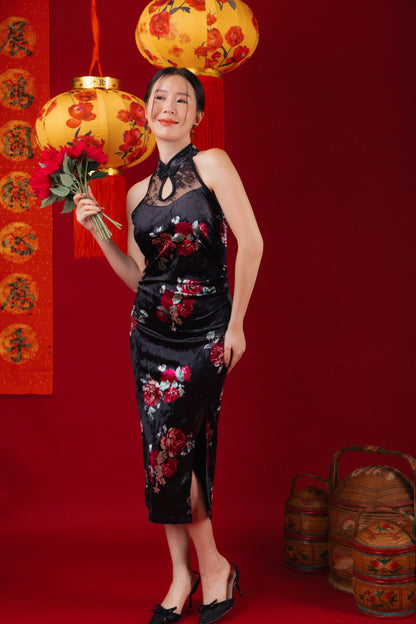 Velvet Noir Lace Cheongsam Dress