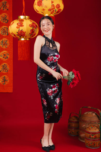 Velvet Noir Lace Cheongsam Dress