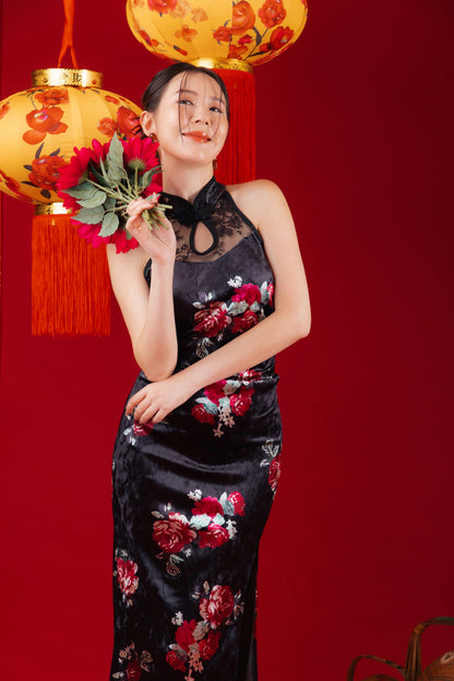 Velvet Noir Lace Cheongsam Dress