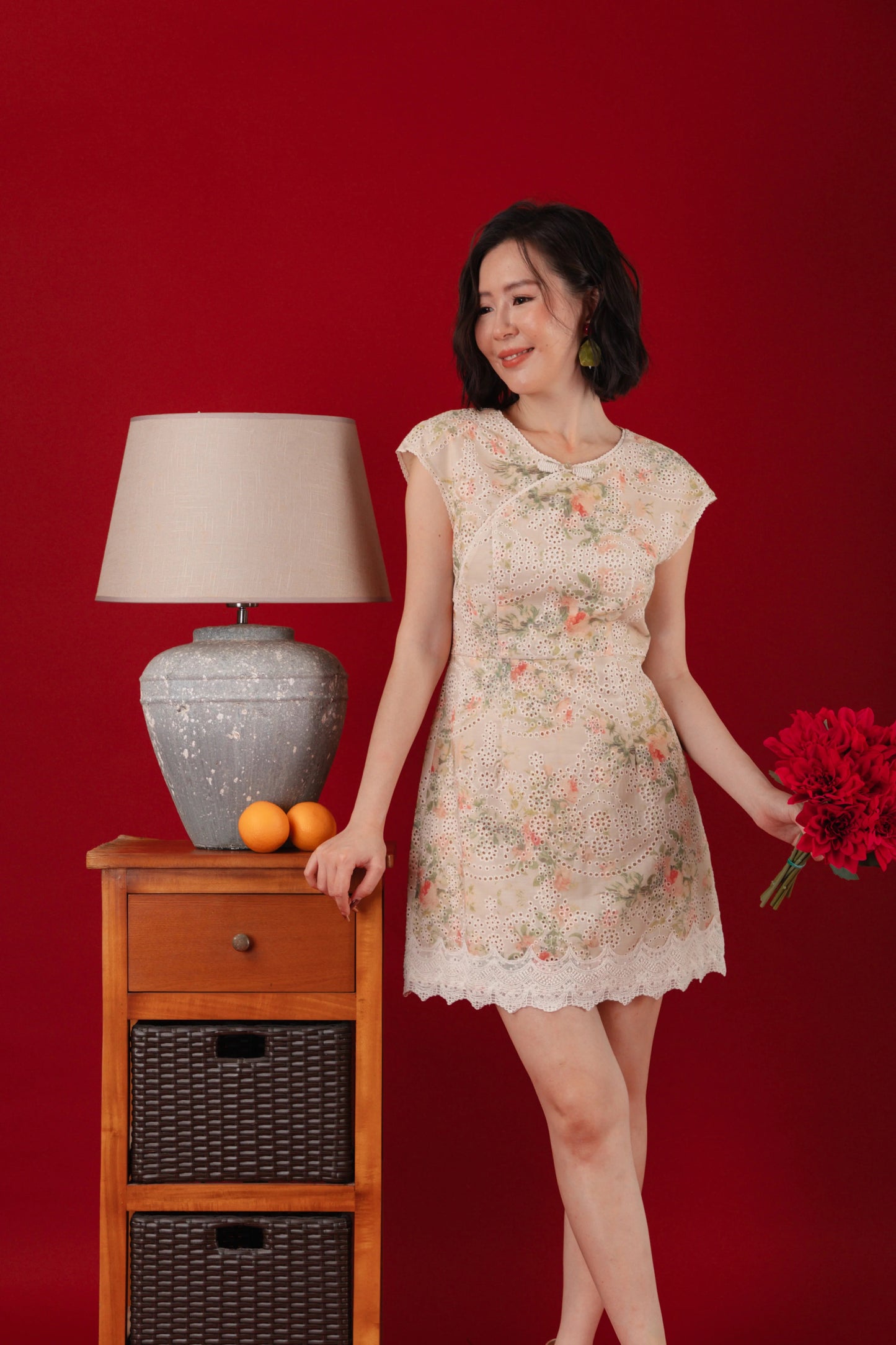 Adeline Embroidered Lace Cheongsam Dress