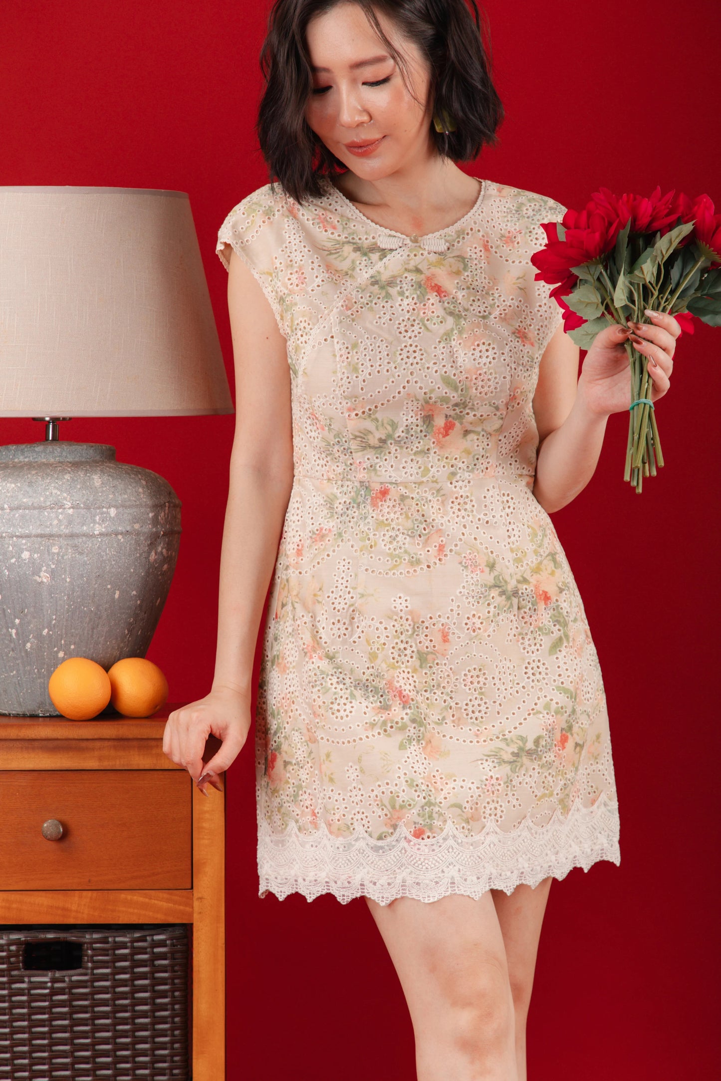 Adeline Embroidered Lace Cheongsam Dress