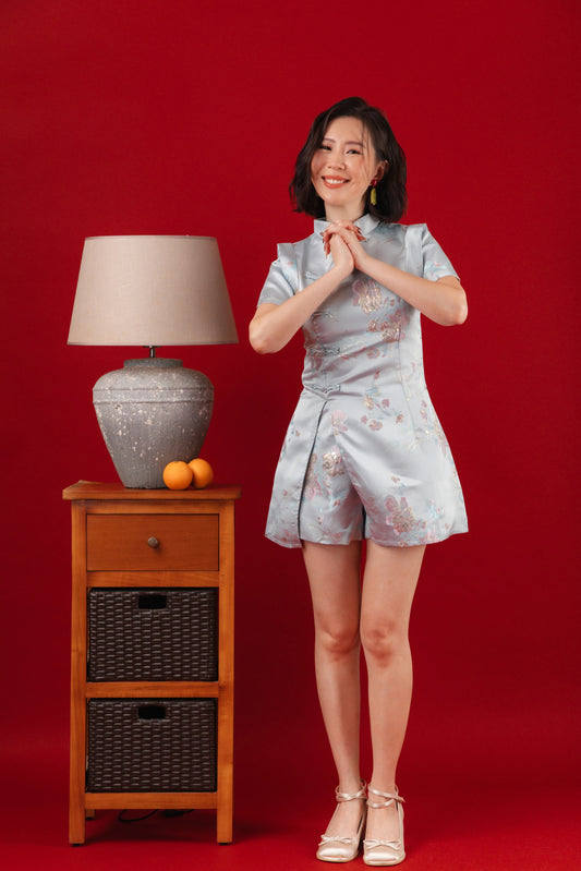 Baby Blue Bloom Two-Piece Cheongsam Set