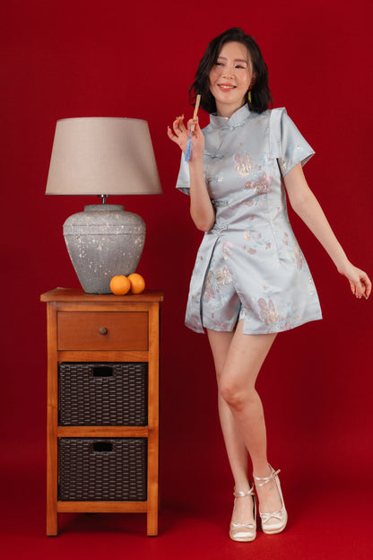 Baby Blue Bloom Two-Piece Cheongsam Set