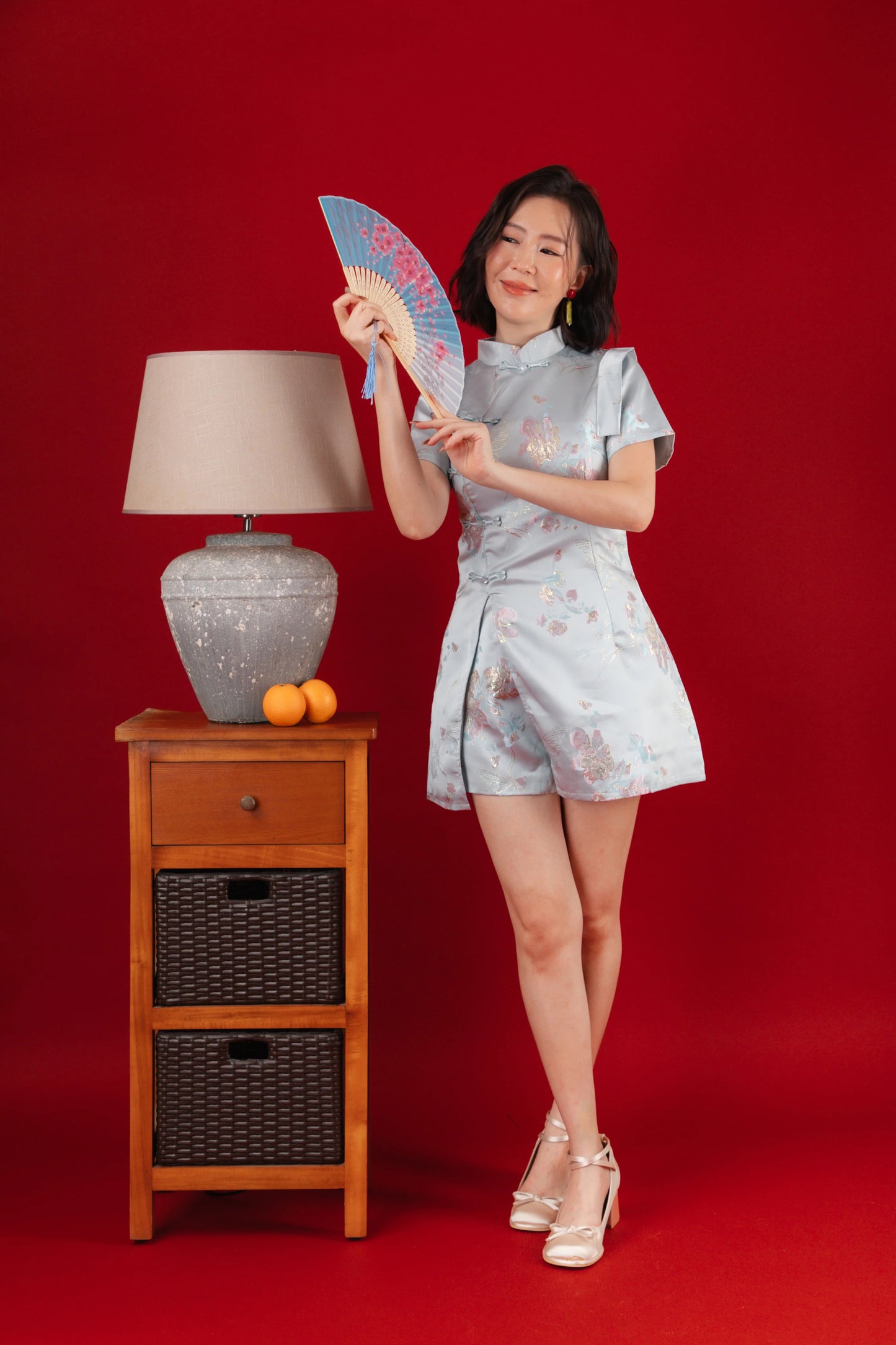 Baby Blue Bloom Two-Piece Cheongsam Set