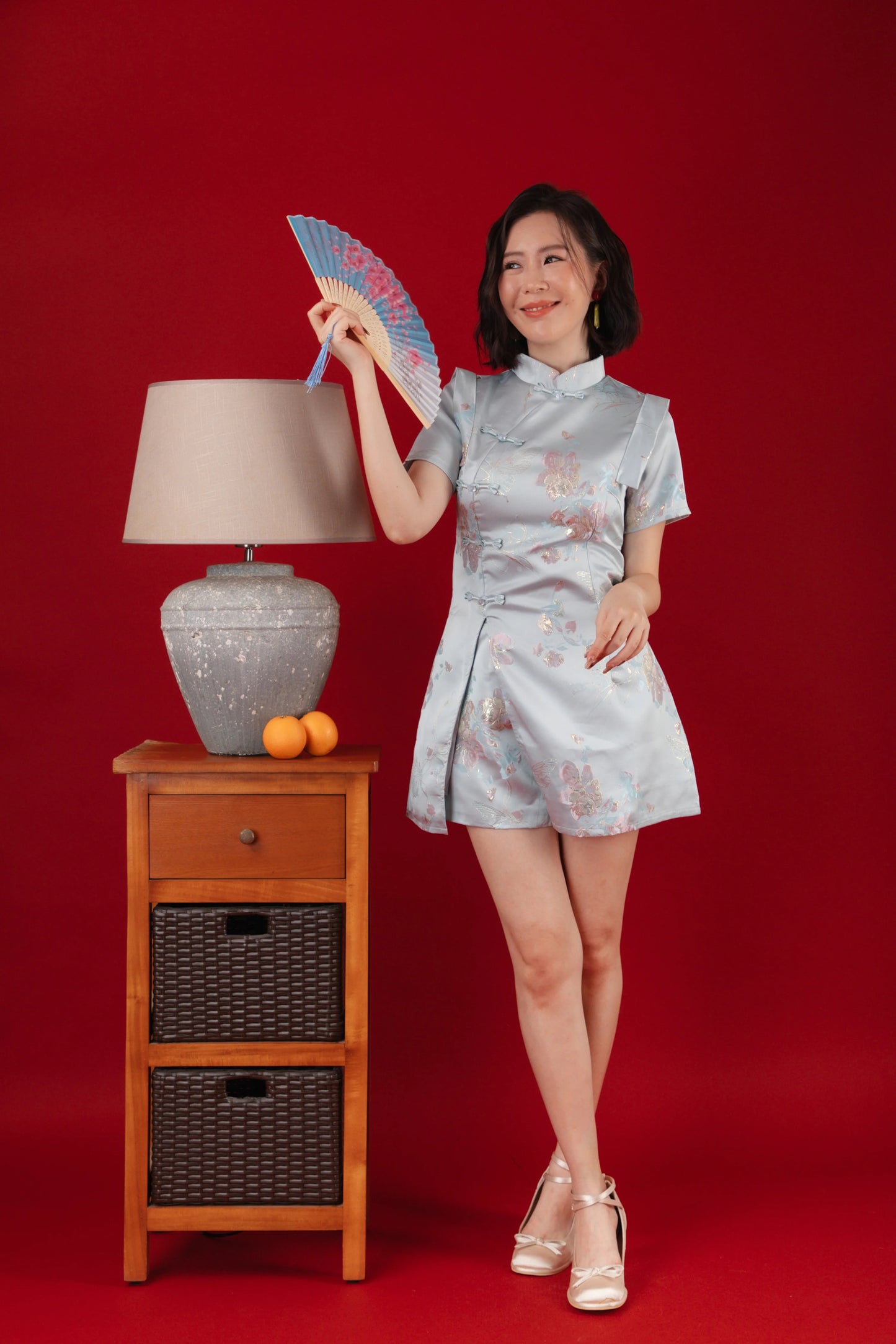 Baby Blue Bloom Two-Piece Cheongsam Set