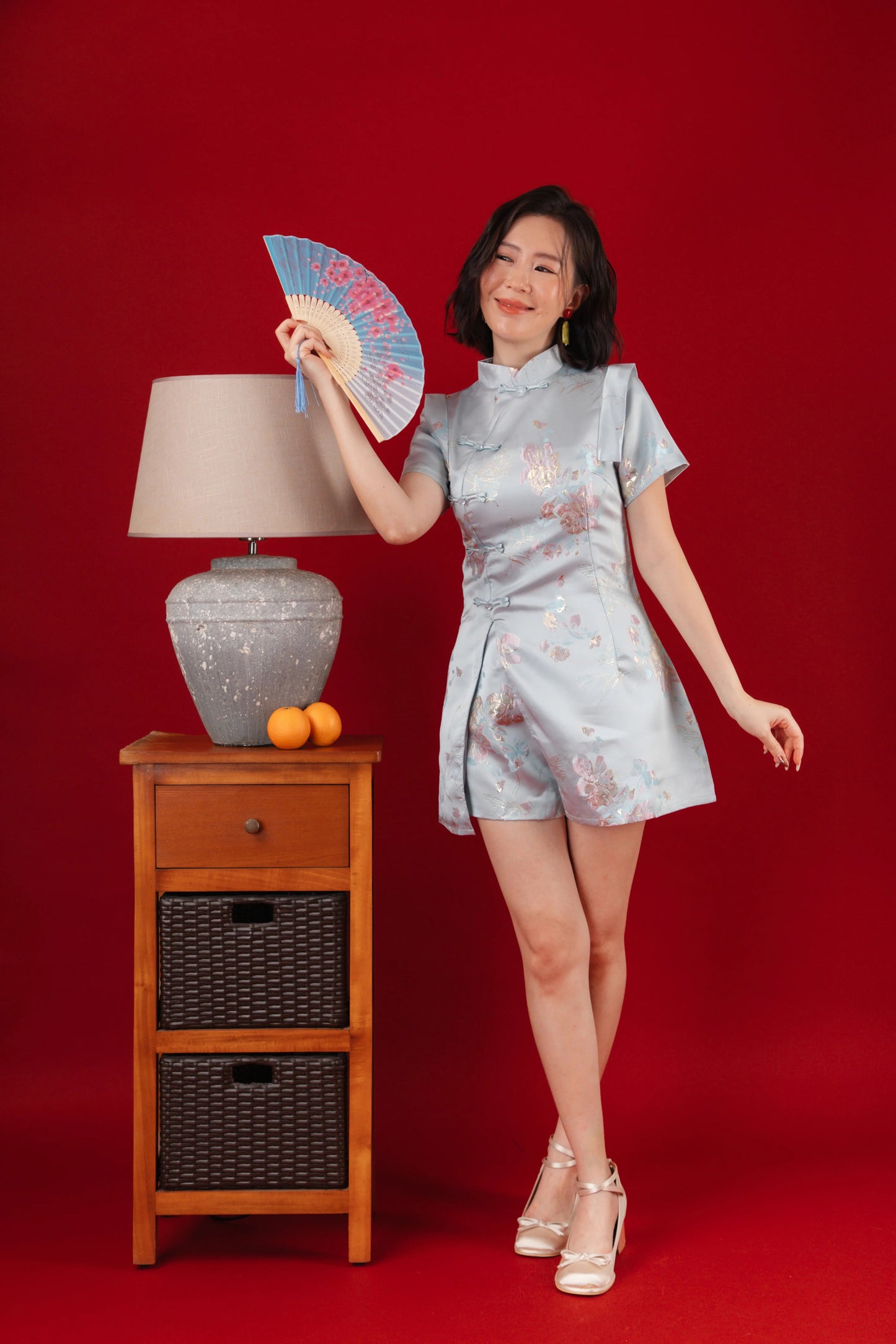 Baby Blue Bloom Two-Piece Cheongsam Set