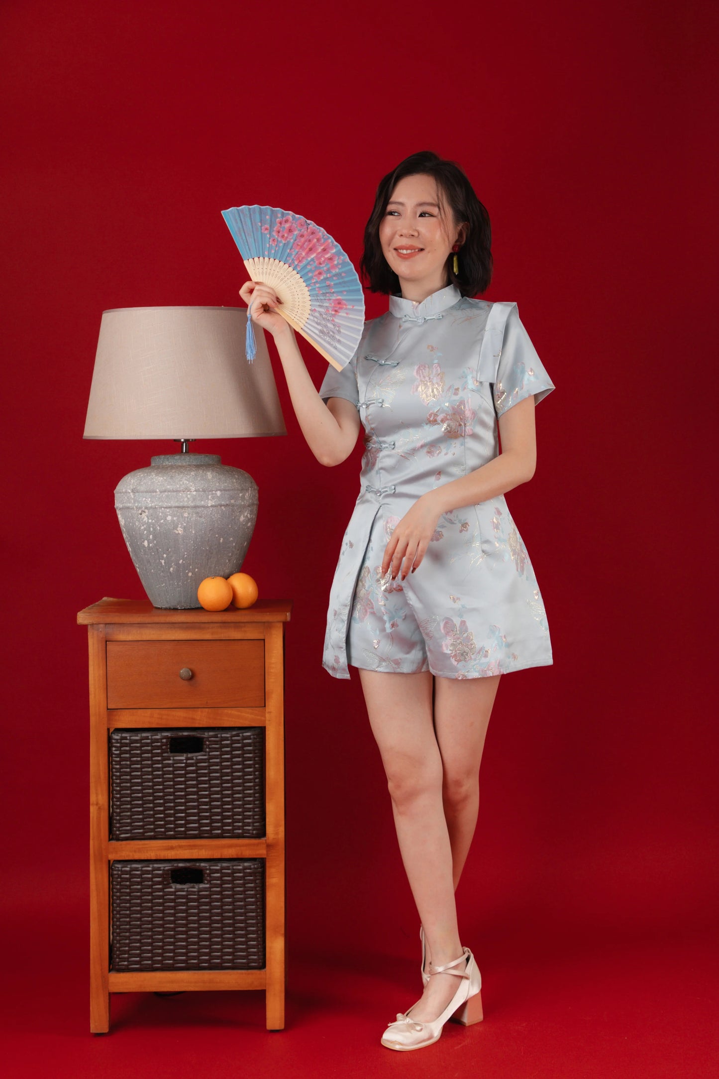 Baby Blue Bloom Two-Piece Cheongsam Set