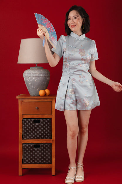 Baby Blue Bloom Two-Piece Cheongsam Set