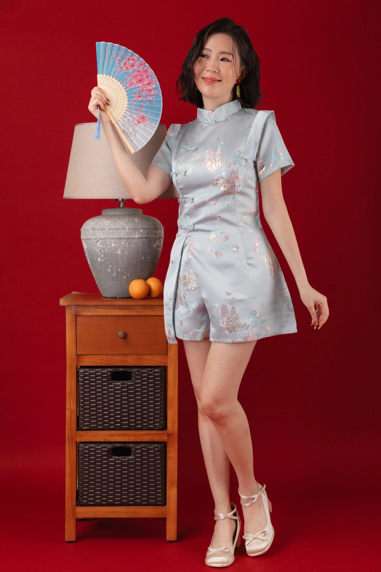 Baby Blue Bloom Two-Piece Cheongsam Set