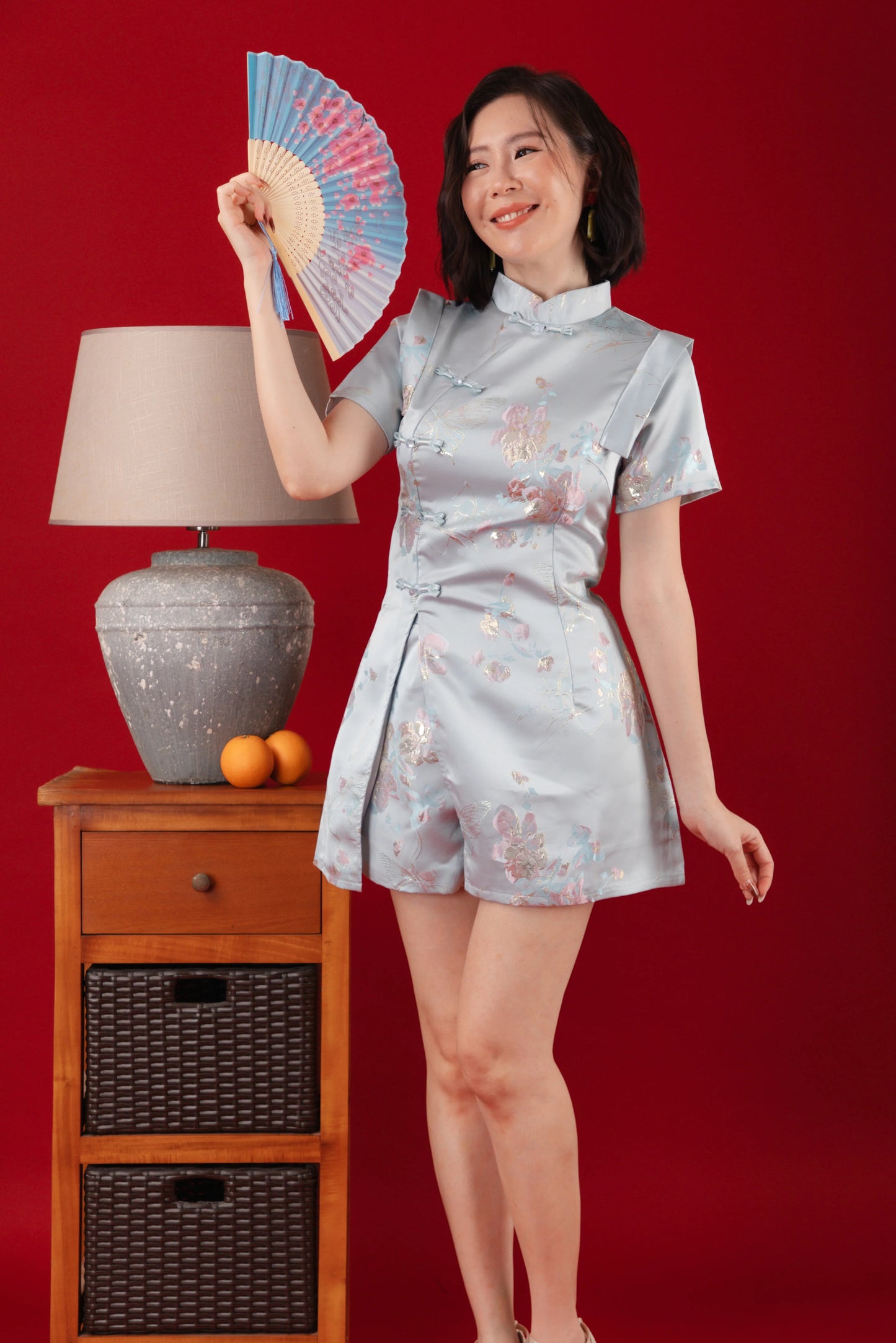 Baby Blue Bloom Two-Piece Cheongsam Set