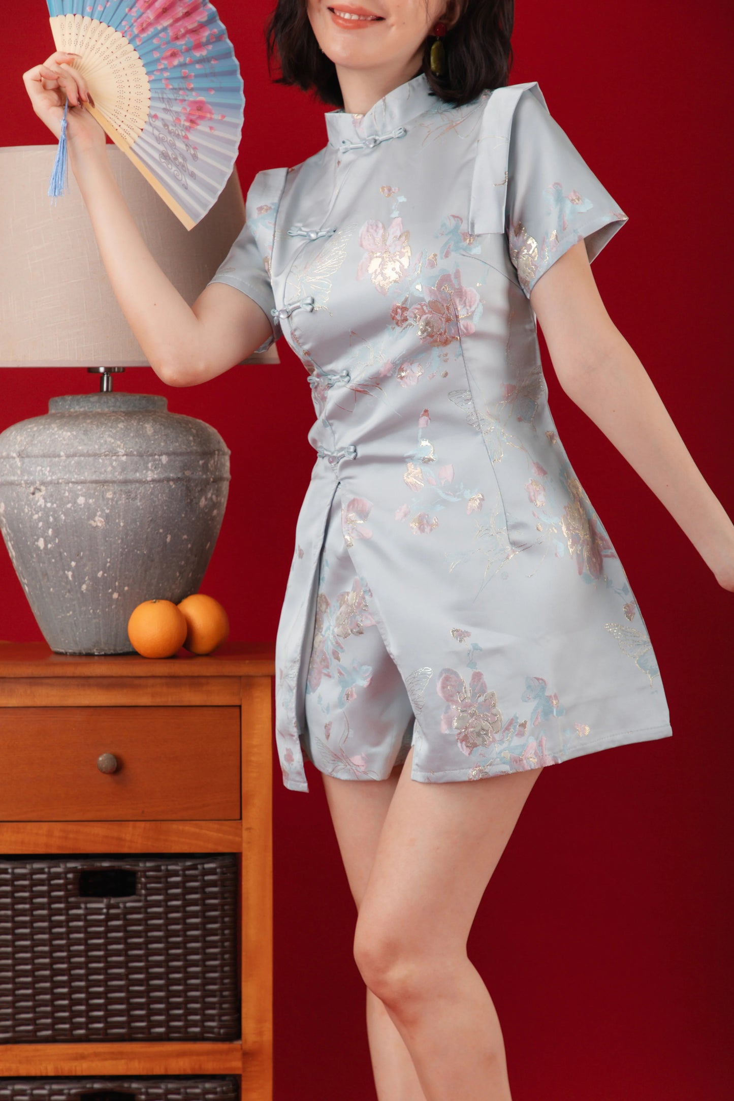 Baby Blue Bloom Two-Piece Cheongsam Set