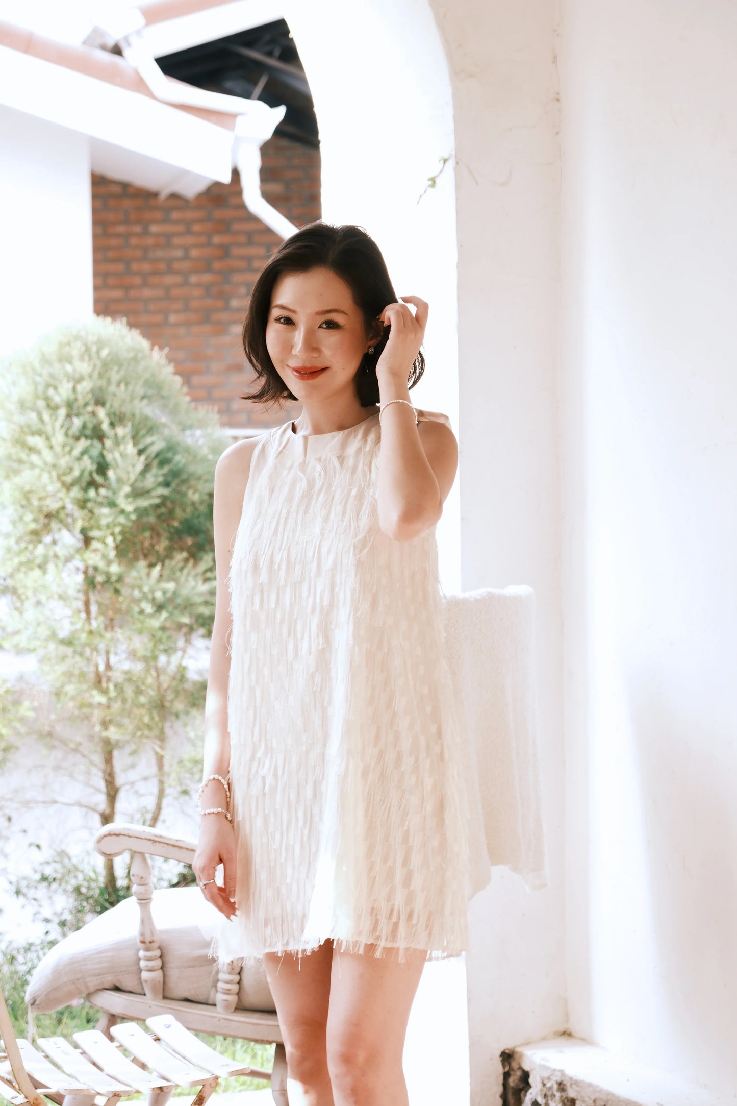 Beige Aurelia Fringe Dress