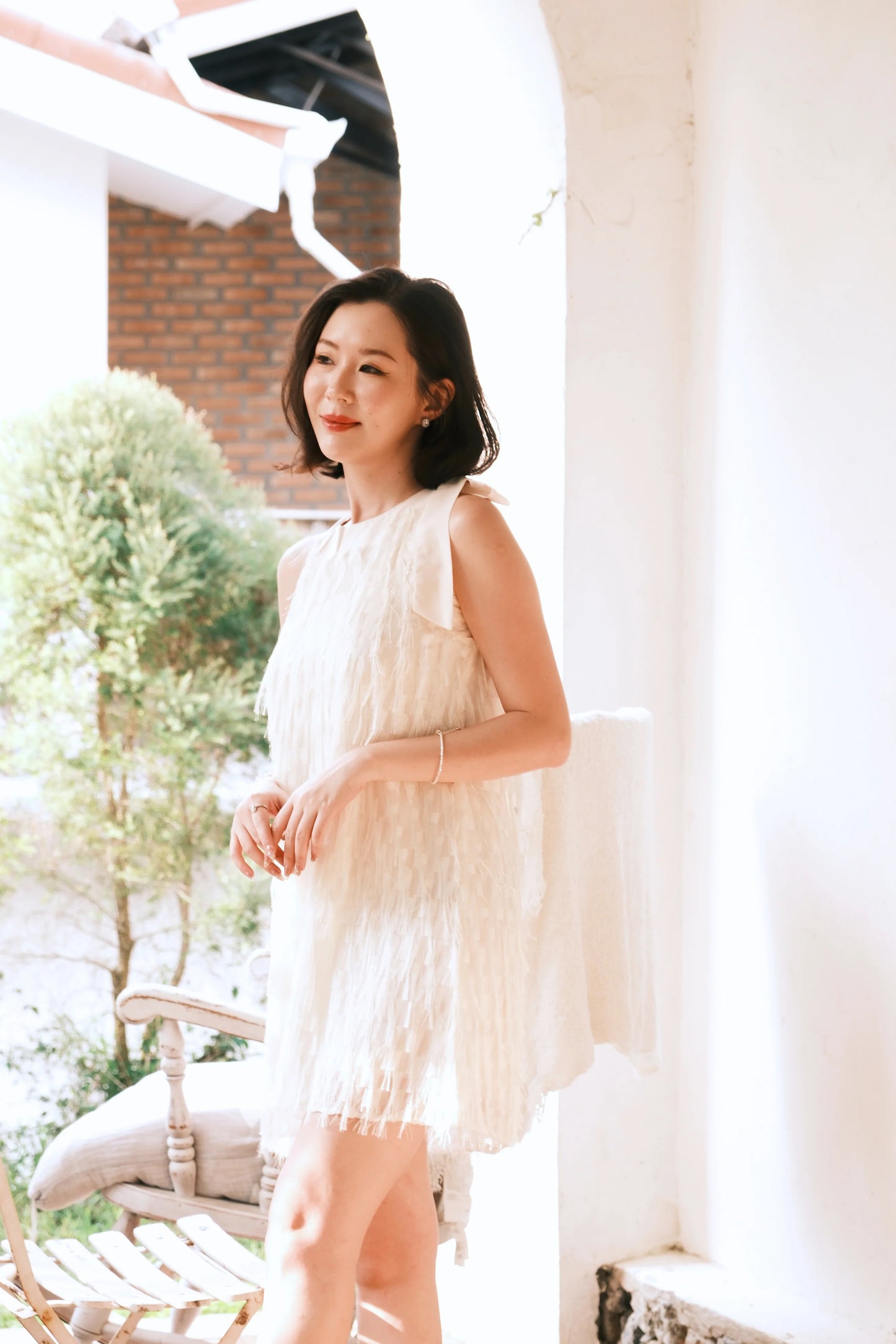 Beige Aurelia Fringe Dress