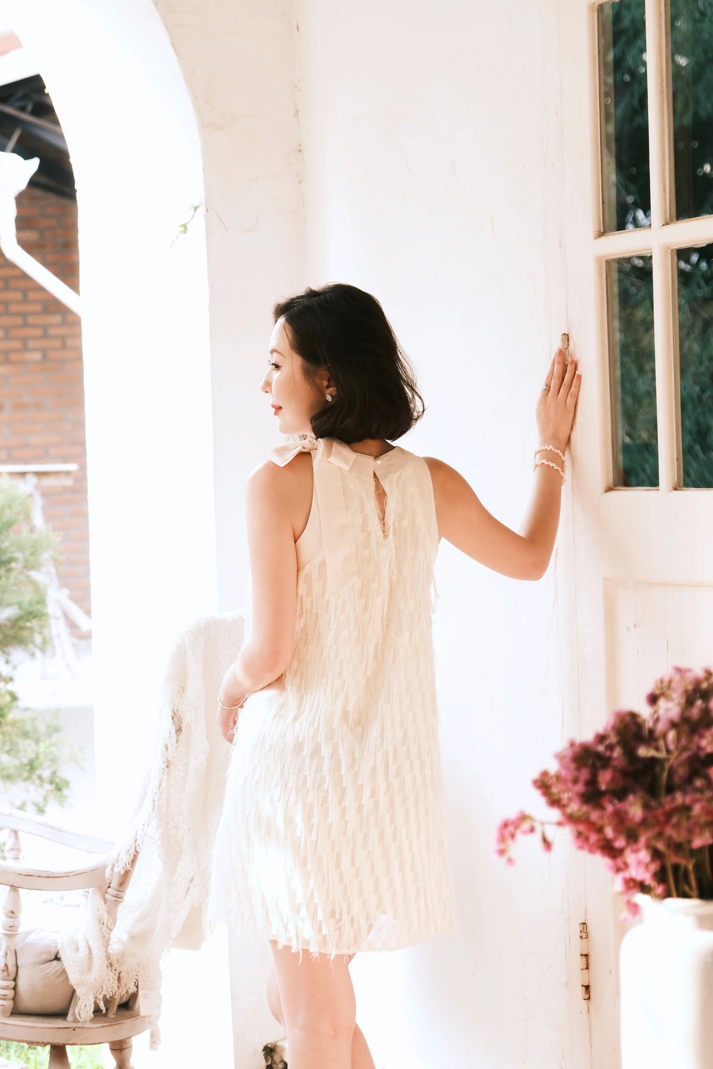 Beige Aurelia Fringe Dress