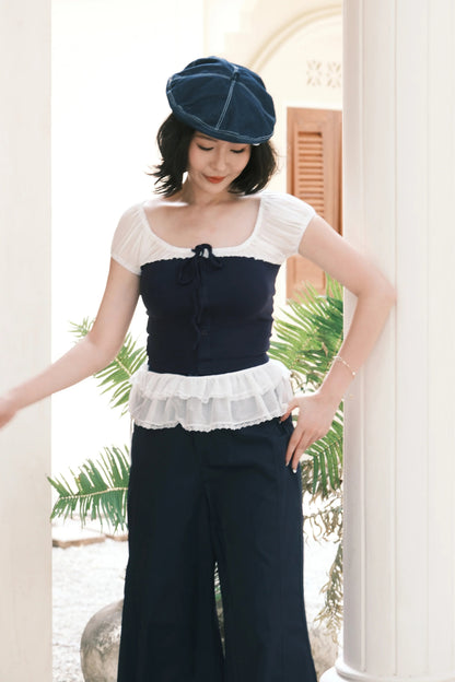 Celeste Ribbon Lace Pants Set