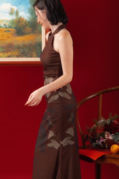 Mocha Blossom Cheongsam Dress (In-Stock)