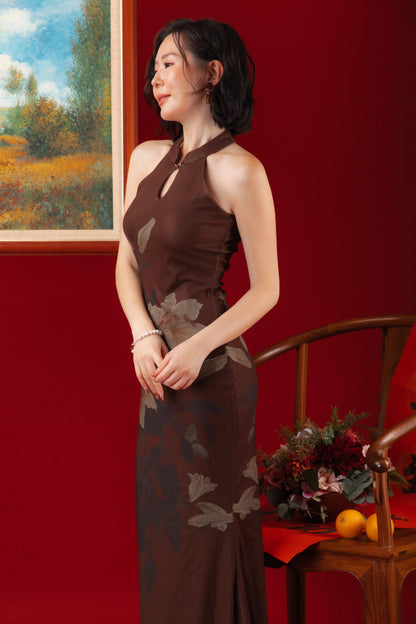 Mocha Blossom Cheongsam Dress (In-Stock)