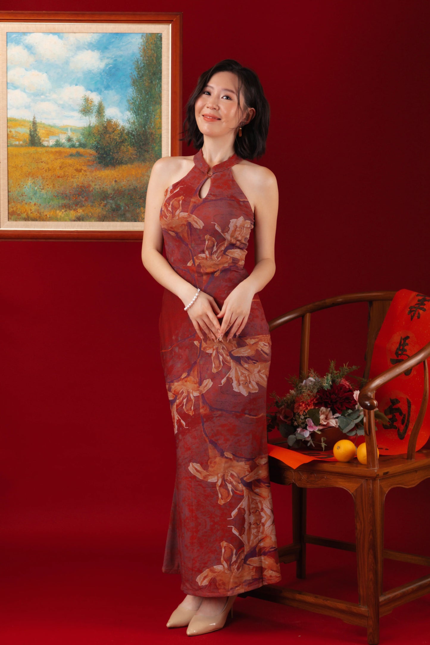 Auburn Orchid Velvet Cheongsam Dress (In-Stock)