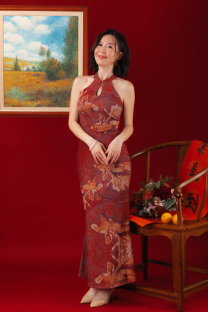 Auburn Orchid Velvet Cheongsam Dress (In-Stock)