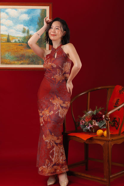 Auburn Orchid Velvet Cheongsam Dress (In-Stock)