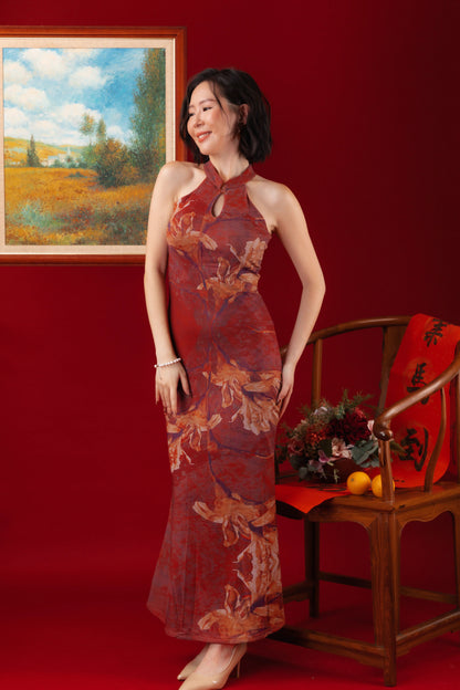 Auburn Orchid Velvet Cheongsam Dress (In-Stock)