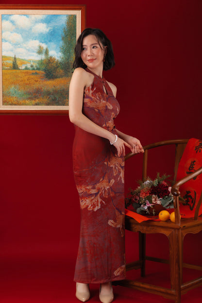 Auburn Orchid Velvet Cheongsam Dress (In-Stock)
