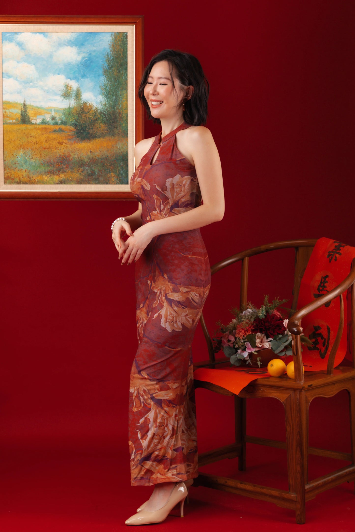 Auburn Orchid Velvet Cheongsam Dress (In-Stock)