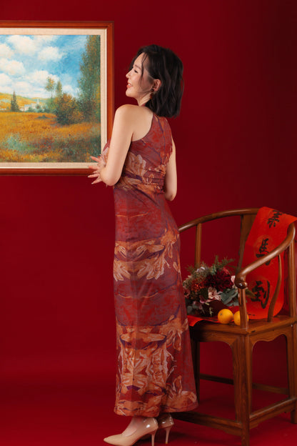 Auburn Orchid Velvet Cheongsam Dress (In-Stock)